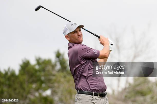 Brendon Todd of the United States plays his tee shot on the 13th hole during the third round of the Valero Texas Open at TPC San Antonio on April 06,...