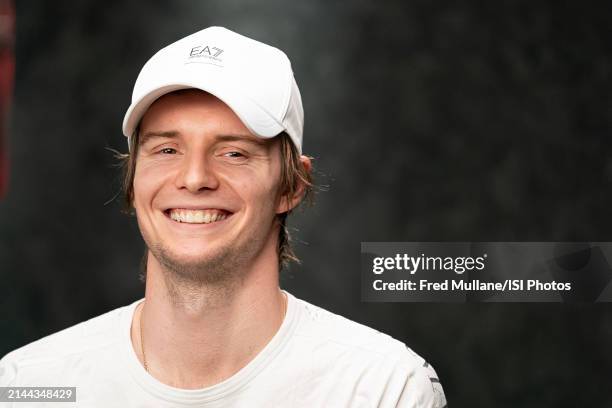 Alexander Bublik of Kazakhstan is photographed during a Tennis Channel player portrait video shoot on Day 3 of the 2024 BNP Paribas Open at Indian...