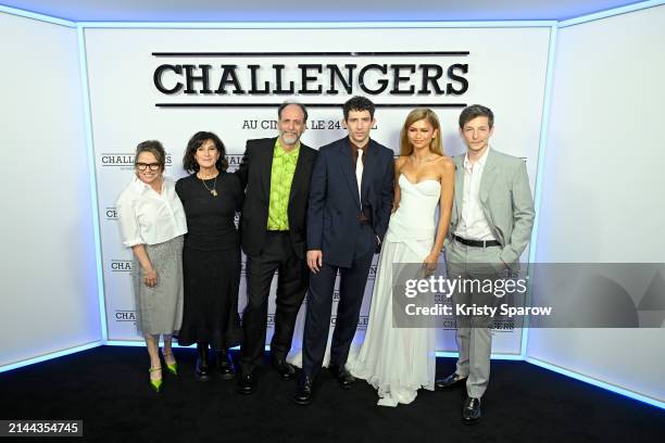 Rachel O'Connor, Amy Pascal, Luca Guadagnino, Josh O’Connor, Zendaya and Mike Faist attend the "Challengers" Paris Premiere at UGC Normandie on April...