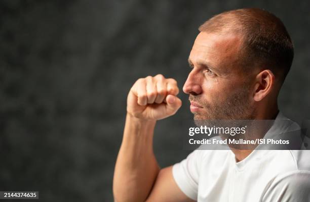 Daniel Evans of Great Britain is photographed during a Tennis Channel player portrait video shoot before the start of the 2024 BNP Paribas Open at...