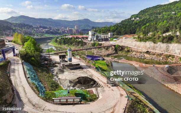 View overlooking the construction site of Qingyukou Reservoir, a major national water conservancy project, in Tongjiang county, Bazhong city, Sichuan...