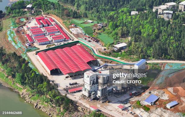 View overlooking the construction site of Qingyukou Reservoir, a major national water conservancy project, in Tongjiang county, Bazhong city, Sichuan...