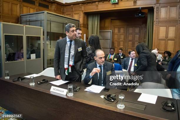 Members of the Nicaraguan delegation, including Claudia Loza and HE Mr. Omar Awadallah attend the second day of hearings at the International Court...