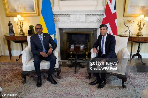 Prime Minister Rishi Sunak, , and the President of Rwanda Paul Kagame pose for the media, ahead of their meeting inside 10 Downing Street on April 9,...