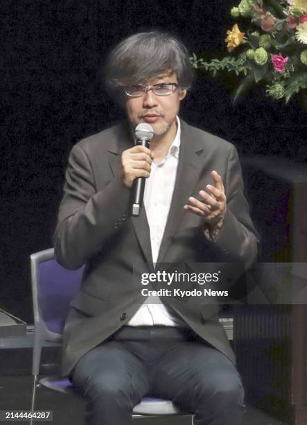 Takashi Yamazaki, director of the Oscar-winning "Godzilla Minus One," speaks at a talk show in his hometown Matsumoto, Nagano Prefecture, central...