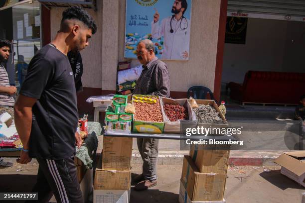 Palestinian food vendor at a street market in Deir al-Balah, central Gaza, on Tuesday, April 9, 2024. International pressure has intensified on the...