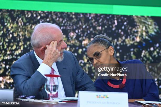 President Luiz Inacio Lula da Silva of Brazil and Minister of the Environment and Climate Change Marina Silva are participating in the launch of the...