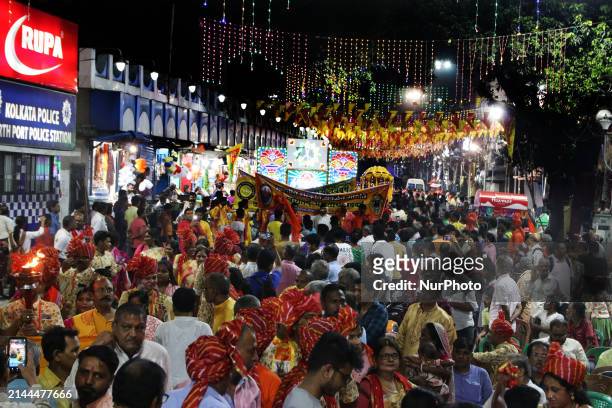 Hindu devotees are taking part in a procession to mark the Hindu New Year in Kolkata, India, on April 9, 2024.