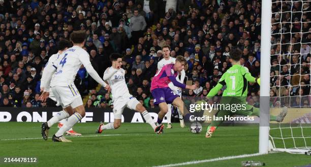 Jack Clarke of Sunderland has his shot saved during to the Sky Bet Championship match between Leeds United and Sunderland at Elland Road on April 9,...