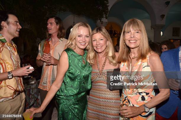 Kim Charlton, Cindy Rinfret and Pamela Taylor Yates attend Kim & Greg Dryer host Cocktails & Musica Cubana at Private Residence on April 6, 2024 in...