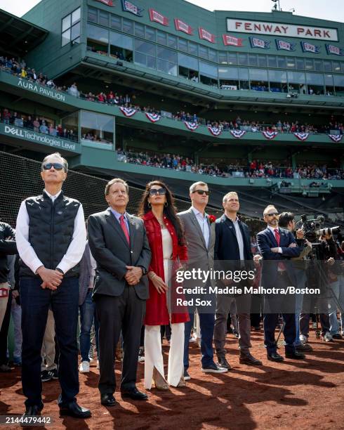Boston Red Sox Principal Owner John Henry, Boston Red Sox chairman Tom Werner, Fenway Sports Group partner Linda Pizzuti Henry, Boston Red Sox...