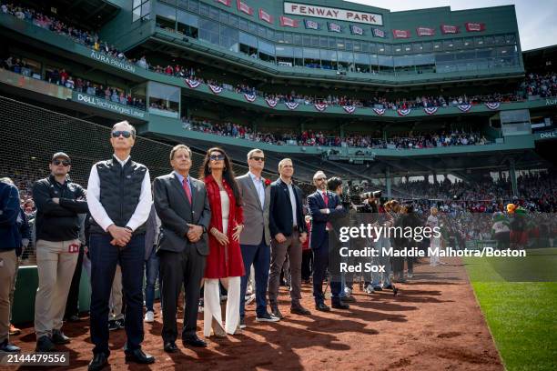 Boston Red Sox Principal Owner John Henry, Boston Red Sox chairman Tom Werner, Fenway Sports Group partner Linda Pizzuti Henry, Boston Red Sox...