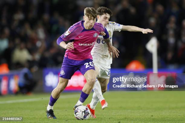 Sunderland's Jack Clarke and Leeds United's Daniel James battle for the ball during the Sky Bet Championship match at Elland Road, Leeds. Picture...