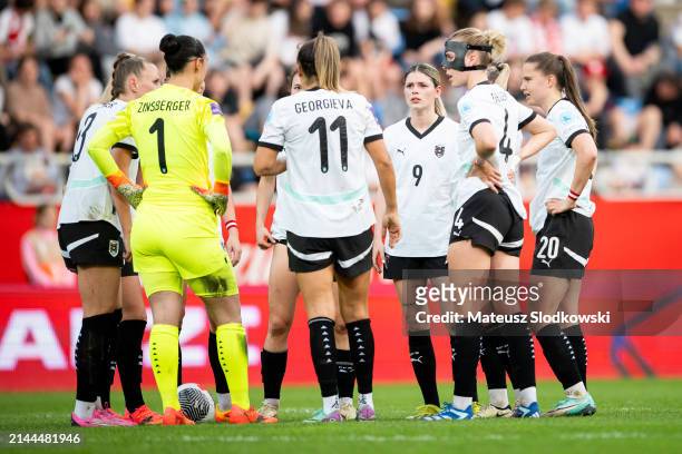 Team of Austria seen during the UEFA Euro 2025 Women's Qualifiers match between Poland and Austria, on April 9, 2024 in Gdynia, Poland.