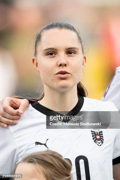 Lilli Purtscheller of Austria looks on during the UEFA Euro 2025 Women's Qualifiers match between Poland and Austria, on April 9, 2024 in Gdynia,...