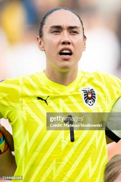 Manuela Zinsberger of Austria looks on during the UEFA Euro 2025 Women's Qualifiers match between Poland and Austria, on April 9, 2024 in Gdynia,...