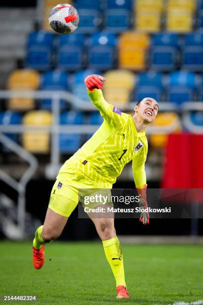 Manuela Zinsberger of Austria controls the ball during the UEFA Euro 2025 Women's Qualifiers match between Poland and Austria, on April 9, 2024 in...