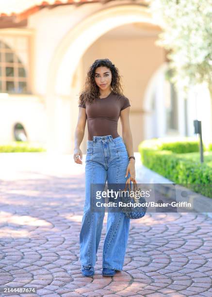 Chantel Jeffries is seen arriving to the CLD Pre-Coachella Festival House 2024 on April 09, 2024 in Beverly Hills, California.