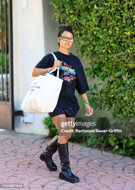 Karrueche Tran is seen arriving to the CLD Pre-Coachella Festival House 2024 on April 09, 2024 in Beverly Hills, California.