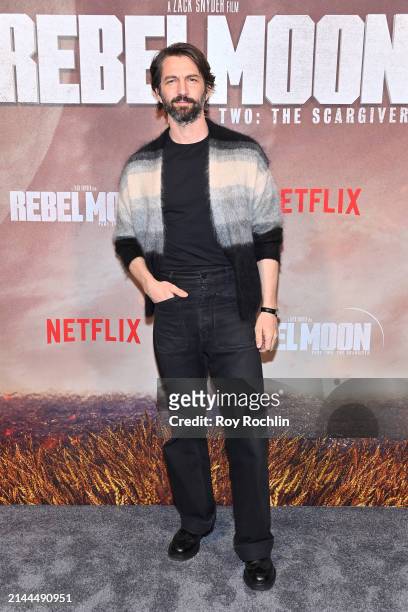 Michiel Huisman attends Netflix's Rebel Moon Part Two: The Scargiver New York Screening at AMC Lincoln Square Theater on April 05, 2024 in New York...
