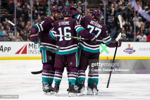 Alex Killorn of the Anaheim Ducks celebrates his goal during the third period against the Los Angeles Kings at Honda Center on April 9, 2024 in...