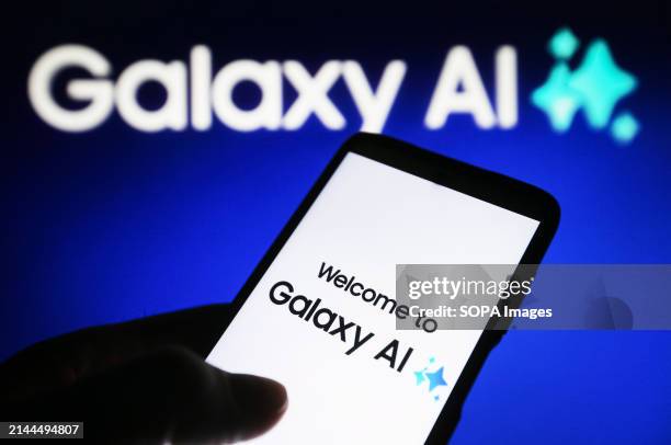 In this photo illustration, a Samsung Galaxy AI logo is seen on a smartphone and on a pc screen.