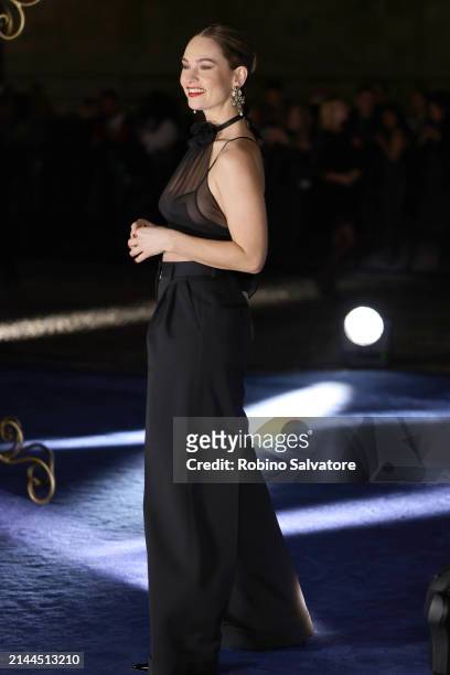 Lily James is seen at the Dolce&Gabbana 40th Anniversary party on April 06, 2024 in Milan, Italy.
