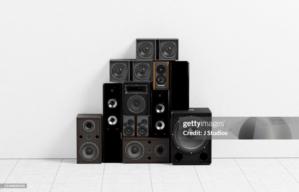 Speakers and amps stacked on top of each other