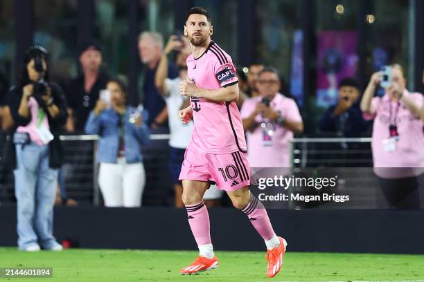 Lionel Messi of Inter Miami takes to the field during the second half against the Colorado Rapids at DRV PNK Stadium on April 06, 2024 in Fort...