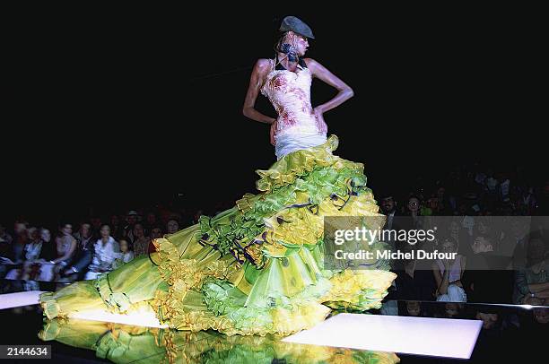 Model wears a creation by fashion designer John Galliano for Christian Dior as part of the Haute-Couture Fall-Winter 2003-2004 Collection on July 7,...