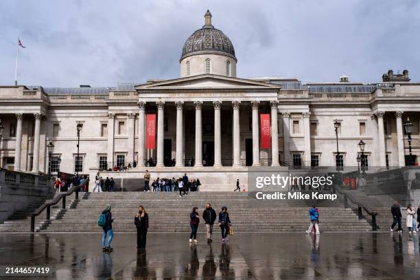 People outside the National Gallery in Trafalgar Square on 9th April 2024 in London, United Kingdom. The National Gallery is an art museum in...