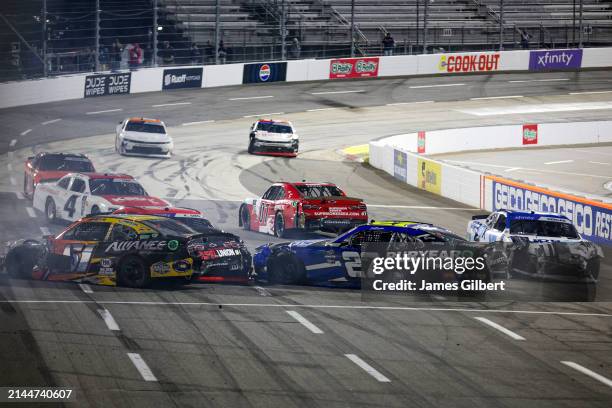 Jeremy Clements, driver of the Impel Union/Alliance Chevrolet, Jeb Burton, driver of the Talbert's/Puryear Tank Lines Chevrolet, Kyle Sieg, driver of...