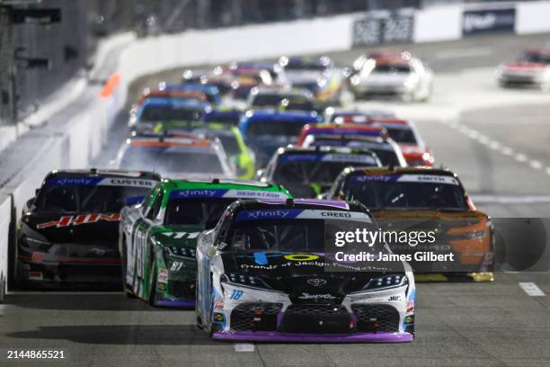 Sheldon Creed, driver of the Friends of Jaclyn Foundation Toyota, Chandler Smith, driver of the Wheelers Toyota, Cole Custer, driver of the Haas...