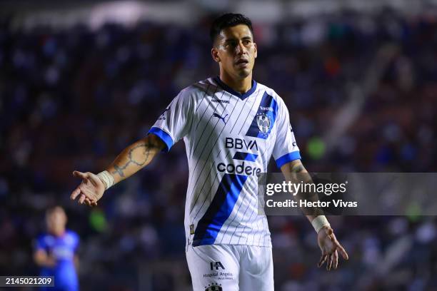 Maximiliano Meza of Monterrey reacts during the 14th round match between Cruz Azul and Monterrey as part of the Torneo Clausura 2024 Liga MX at...