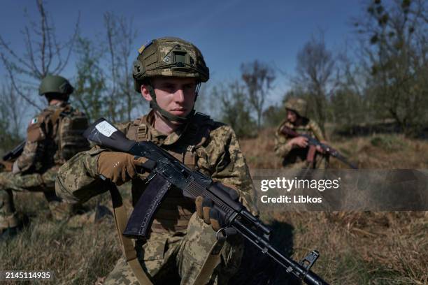 Simulation of assault actions during additional training of fighters who entered the battalion after the Complexation Cente as Ukrainian soldiers...