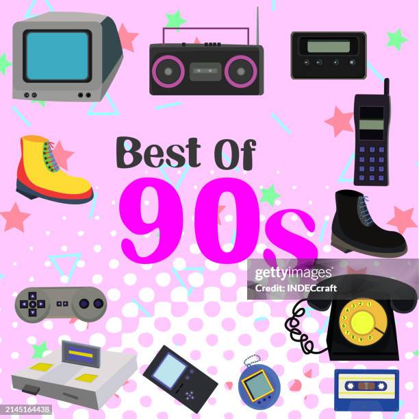 90s retro icons with background - vhs stock illustrations