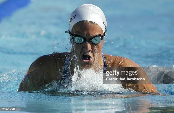 Kristen Caverly swims the breaststroke portion of the womens final 400 meter IM during the 36th Santa Clara International Swim Meet at the George...