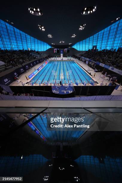 General view inside the arena Aquatics Centre during Heat 1 of the Men's 200m Backstroke during day six of the British Swimming Championships 2024 on...