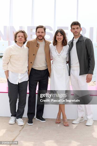 Alex Lutz, Daniel Brühl, Jeanne Damas and Arnaud Valois attend the "Becoming Karl Lagerfeld" Photocall during the 7th Canneseries International...
