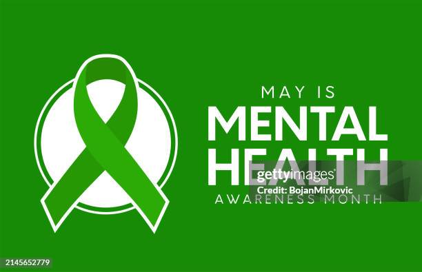 mental health awareness month card, may. vector - mental health awareness ribbon stock illustrations