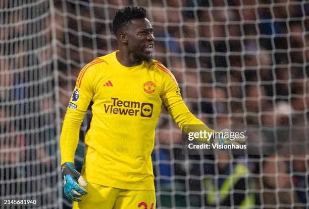 Andre Onana of Manchester United during the Premier League match between Chelsea FC and Manchester United at Stamford Bridge on April 04, 2024 in...