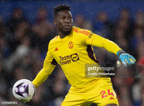 Andre Onana of Manchester United during the Premier League match between Chelsea FC and Manchester United at Stamford Bridge on April 04, 2024 in...