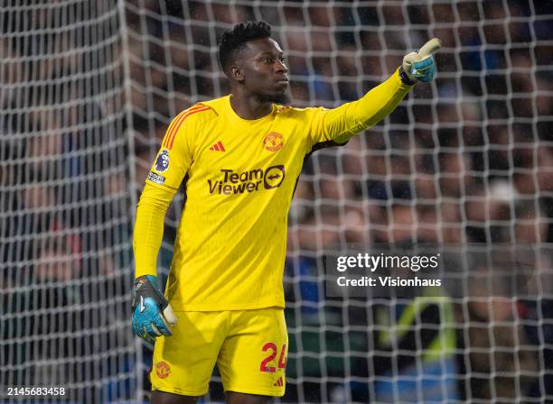 Andre Onana of Manchester United during the Premier League match between Chelsea FC and Manchester United at Stamford Bridge on April 04, 2024 in...