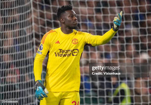 Andre Onana of Manchester United during the Premier League match between Chelsea FC and Manchester United at Stamford Bridge on April 04, 2024 in...