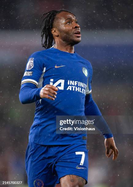 Raheem Sterling of Chelsea during the Premier League match between Chelsea FC and Manchester United at Stamford Bridge on April 04, 2024 in London,...