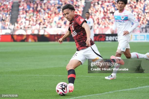 Kaito Yasui of Urawa Red Diamonds in action during the J.LEAGUE MEIJI YASUDA J1 7th Sec. Match between Urawa Red Diamonds and Sagan Tosu at Saitama...