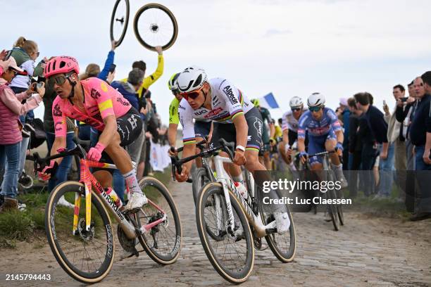 Stefan Bissegger of Switzerland and Team EF Education - EasyPost and Mathieu van der Poel of The Netherlands and Team Alpecin - Deceuninck compete...