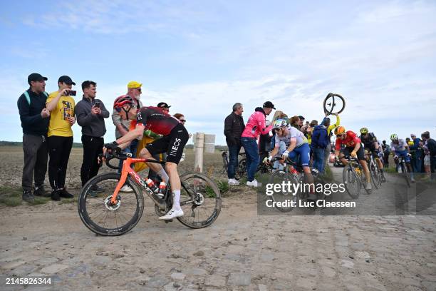 Connor Swift of The United Kingdom and Team INEOS Grenadiers and Thomas Gachignard of France and Team TotalEnergies competes passing through the...