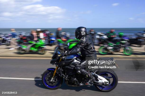 Hundreds of bikers arrive in Scarborough as they complete a memorial bike ride for Dave Myers of the Hairy Bikers on April 07, 2024 in Scarborough,...