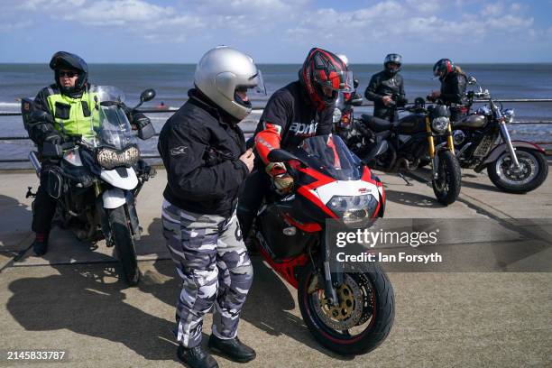 Hundreds of bikers arrive in Scarborough as they complete a memorial bike ride for Dave Myers of the Hairy Bikers on April 07, 2024 in Scarborough,...